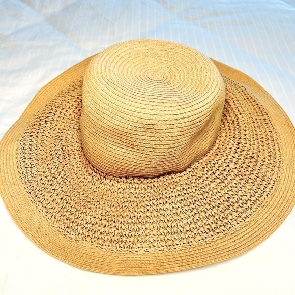 J. Crew Hat Tan Straw Wide Brim Floppy Textured Beach Summer Sun  One Size - Picture 7 of 14